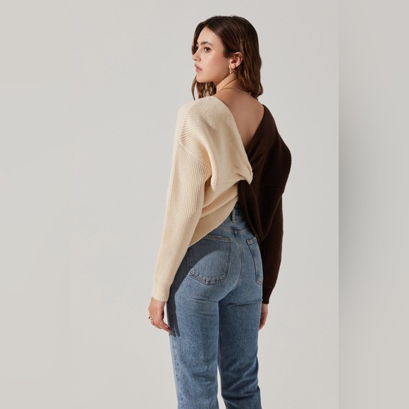 ASTR Twist Back V-Neck Ribbed Sweater in Olive S - Picture 5 of 11